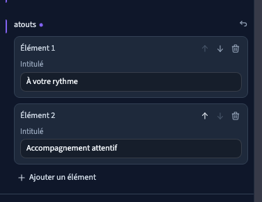 Ajouter et réordonner les éléments de cette seule instance.