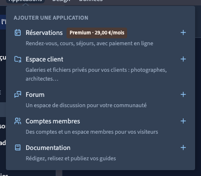Choisissez Réservations dans le catalogue des applications.