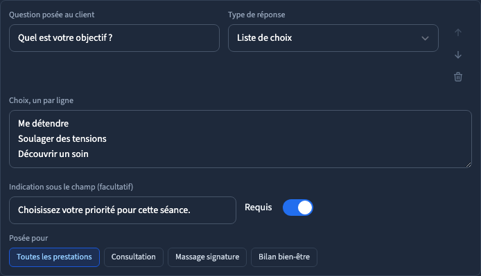 Une question de type liste de choix