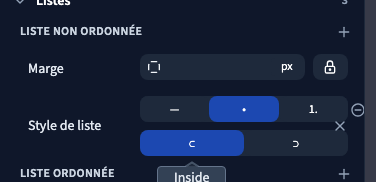 La liste dispose de choix de marqueur et de position