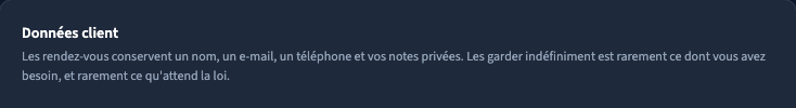 La durée est exprimée en jours ; zéro conserve les informations