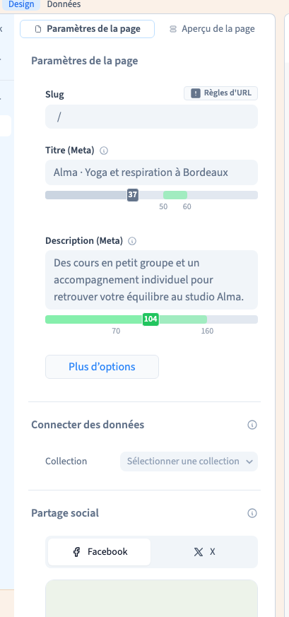Zone utile du réglage.