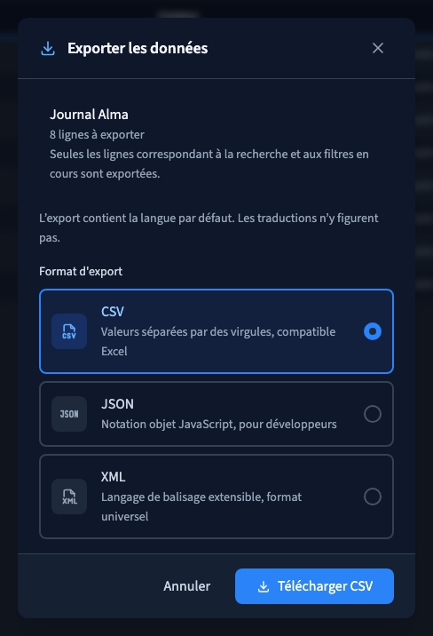 Le CSV pour les tableurs.