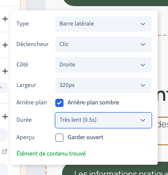 Les réglages du panneau.