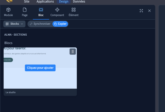 Choisissez Copier pour créer une section indépendante.