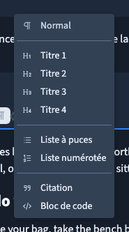 Choisir Normal, un titre ou une liste dans le menu du type de paragraphe