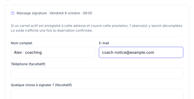 Avec l’e-mail seul, le décompte possible est annoncé avant confirmation.
