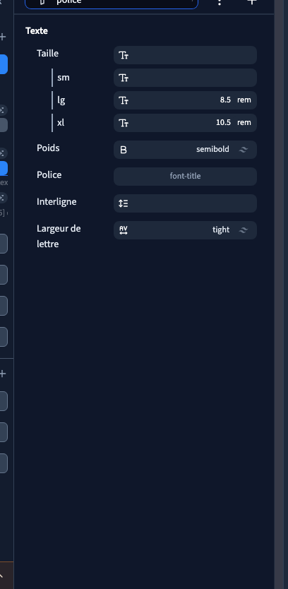 La recherche Police limite les réglages affichés.