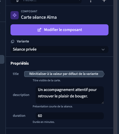 La réinitialisation retrouve la valeur de la variante active.