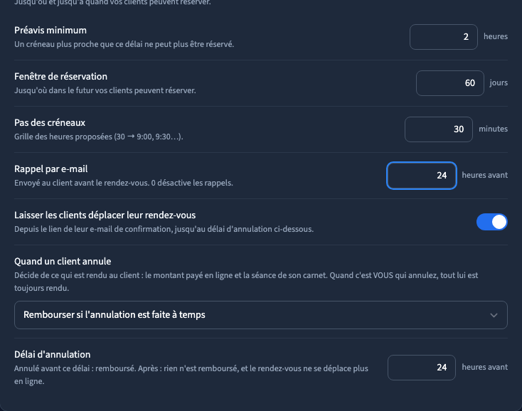 Le délai du rappel e-mail